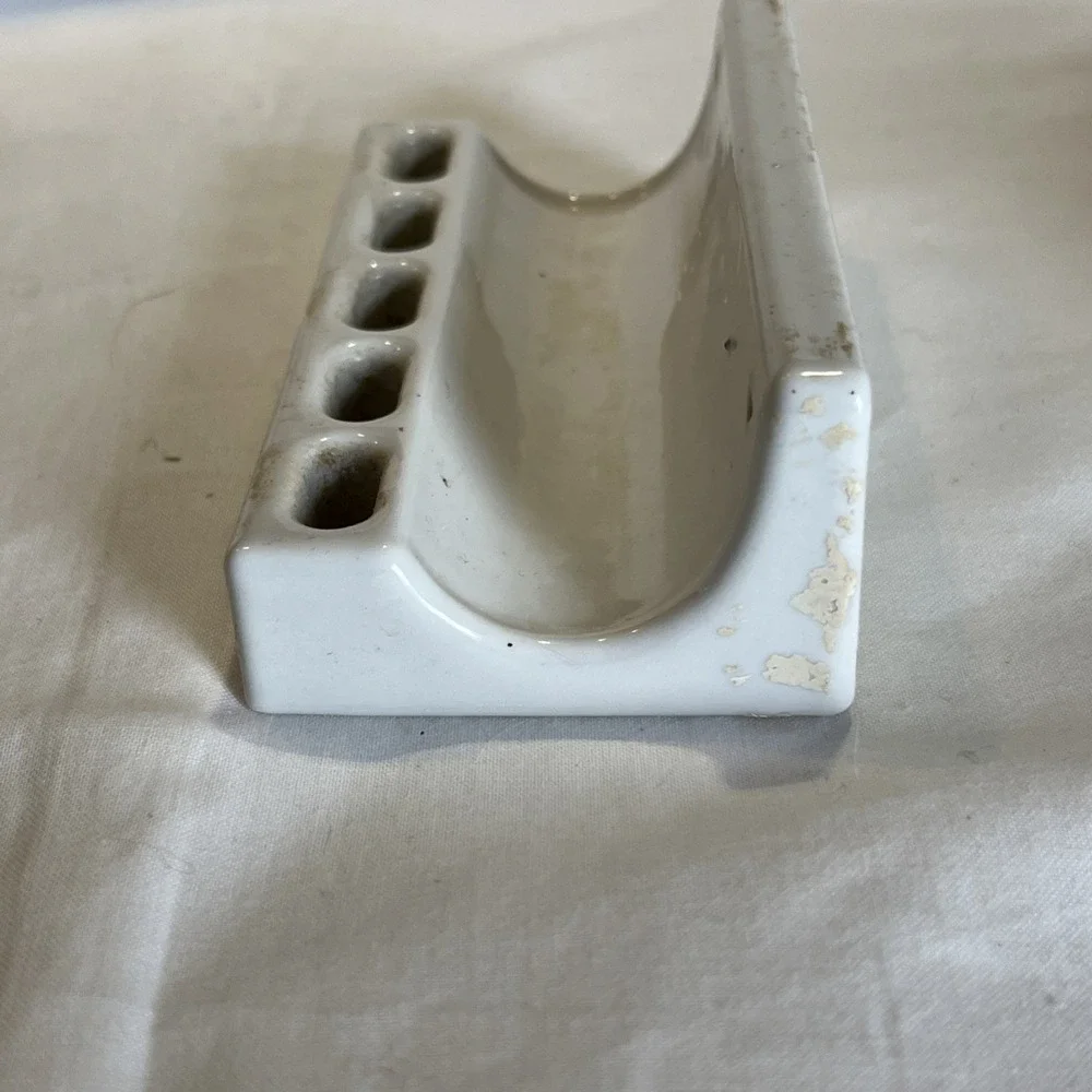 Antique Wall Mount White Porcelain Toothbrush Holder, 5 Slots